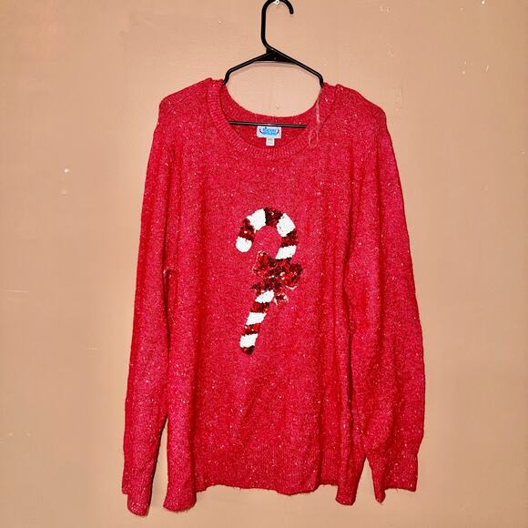 Rockin Around Women's Sequin Candy Cane Christmas Sweater Red - Size XXL - Picture 2 of 8